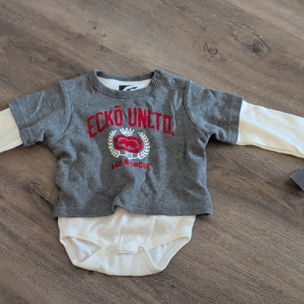 Ecko Unlimited Gray and White Baby Onesie